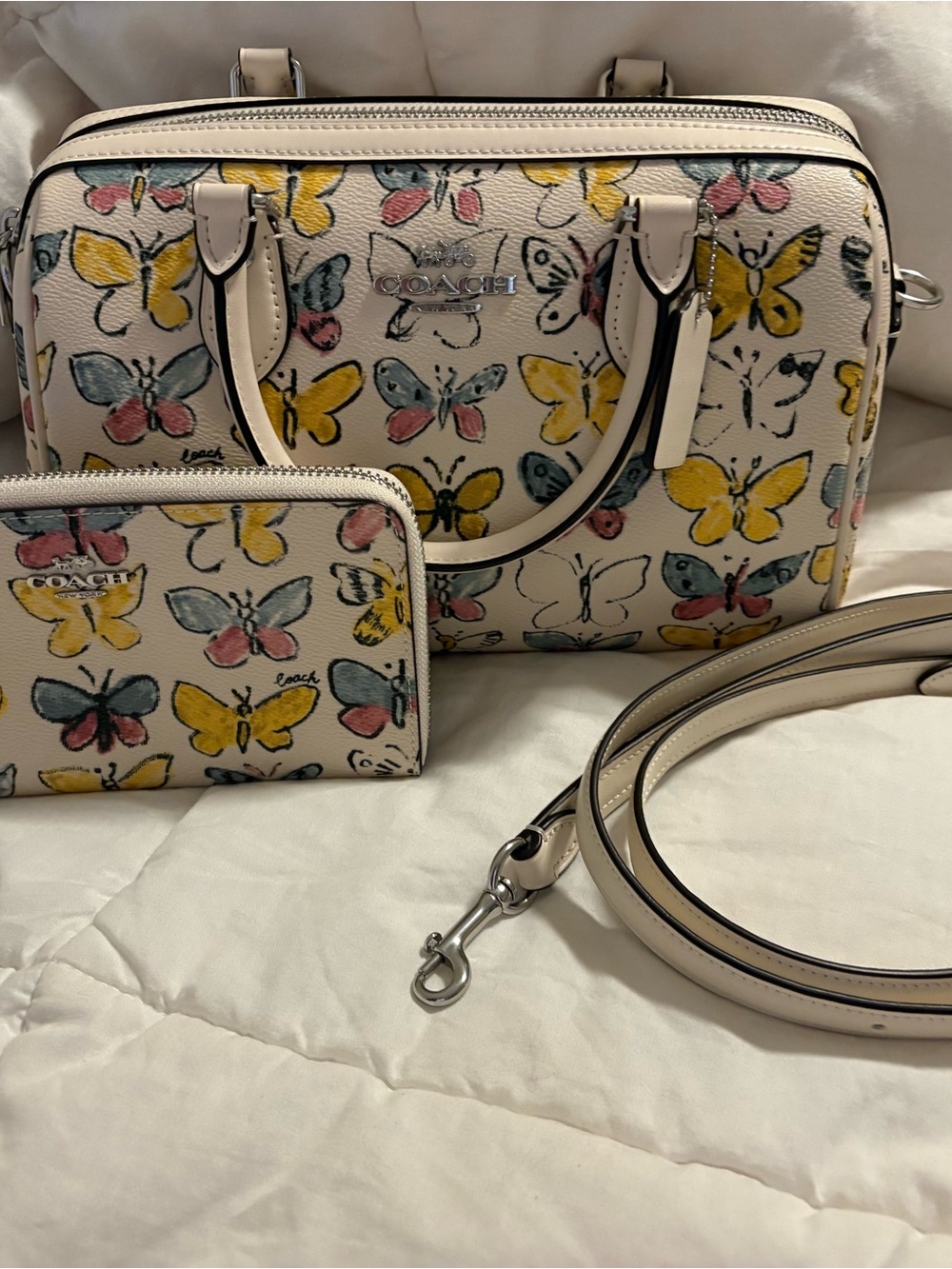 COACH Rowan Satchel Bag With Butterfly Print & matching wallet Set